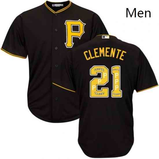 Mens Majestic Pittsburgh Pirates 21 Roberto Clemente Authentic Black Team Logo Fashion Cool Base MLB Jersey